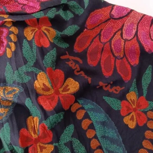 Farm Rio Black Long Sleeve Floral "Flower Doscopic " Maxi Dress Size M - Picture 2 of 5